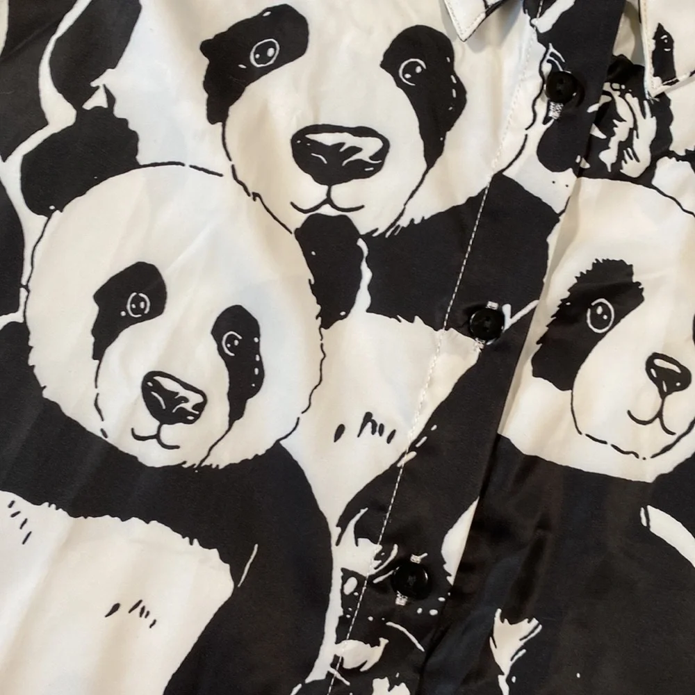 🌿[ Shein ] Panda Bear Button Up Blouse - Picture 4 of 8